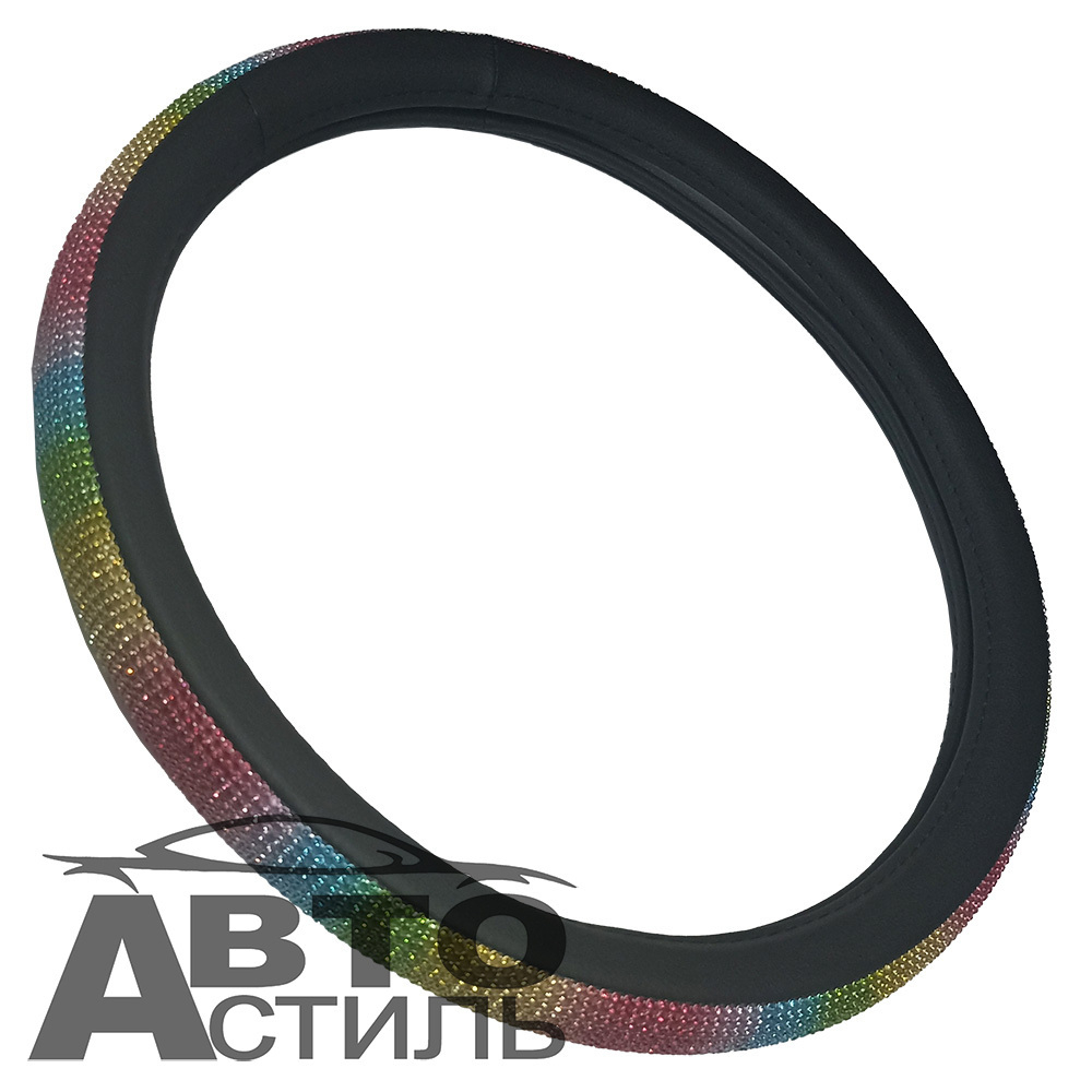 Оплетка на руль круглая Coolpart DIAMOND D50  (38*38) к/з черн/цветной СТРАЗЫ D50BL-CL