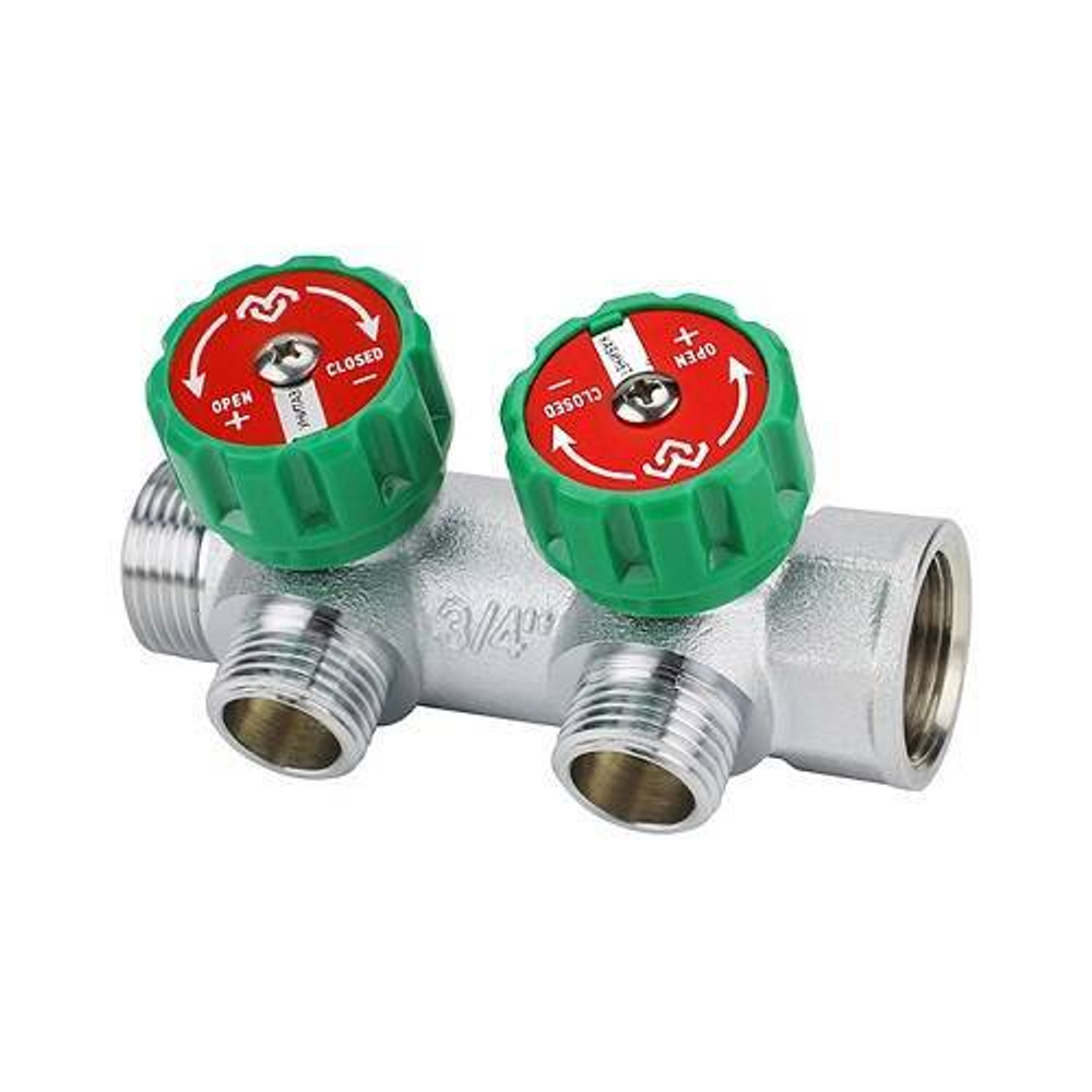 Коллектор регулирующий проходной Varmega - 3/4" (НР/ВР) на 2 контура 1/2" (НР)