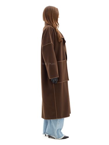 Шоколадное двубортное пальто без подкладки