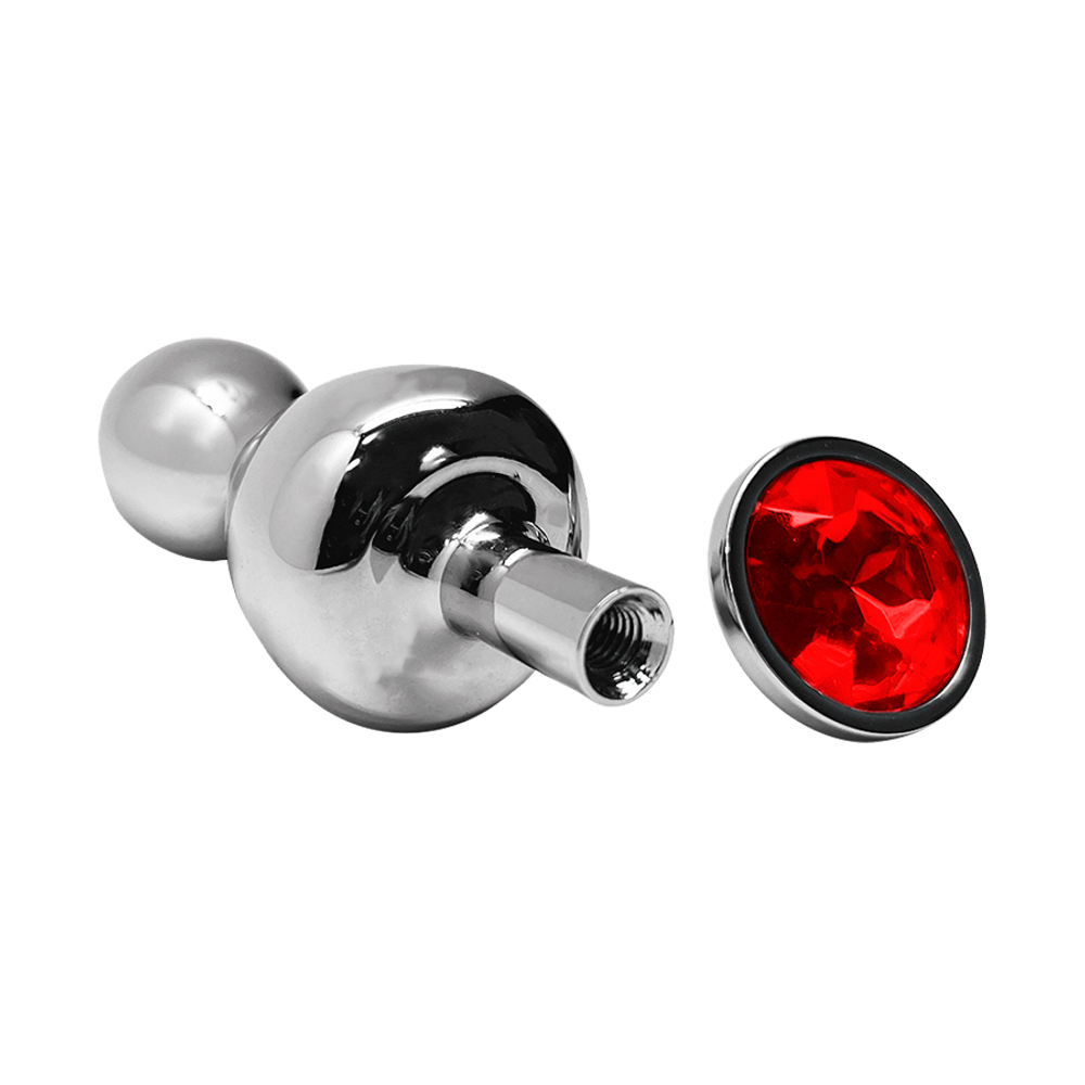 Металлическая анальная втулка 8,5см с красным кристаллом Cnex Wooomy Lollypop Double Ball Metal Plug Small Red