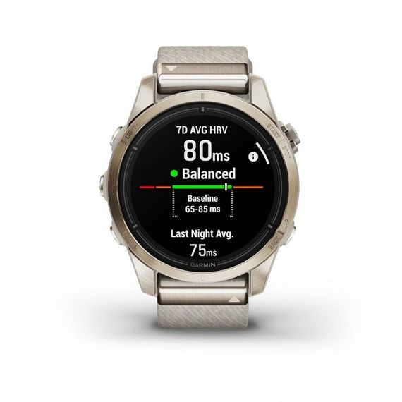 Умные часы Garmin EPIX PRO (Gen 2) Sapphire Edition 42 мм, золотистый корпус с нейлоновым ремешком сливочного цвета