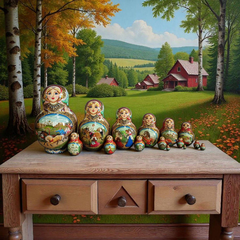 Матрешка "Лето в деревне" Русские мотивы 15мест
