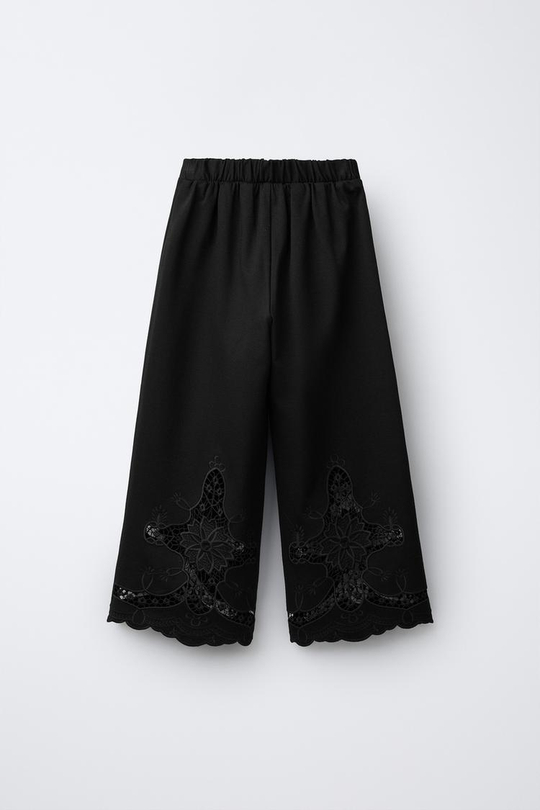 ZARA ШИРОКИЕ БРЮКИ С ВЫШИВКОЙ, ЧЕРНЫЙ