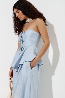 Топ с баской из вискозы небесного цвета