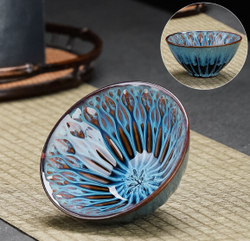 278210 Пиала ГЛАЗУРЬ ЦЗЮНЬЯО "Конус", 100 мл d=9,5 h=5, голубая с красным, керамика