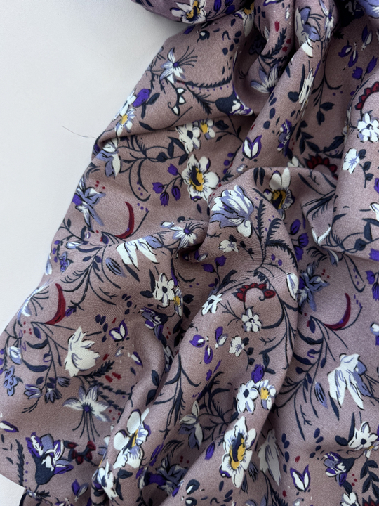 Штапель принт цветы мелкие фиолетовый/белый/серый на сиреневом D08C1