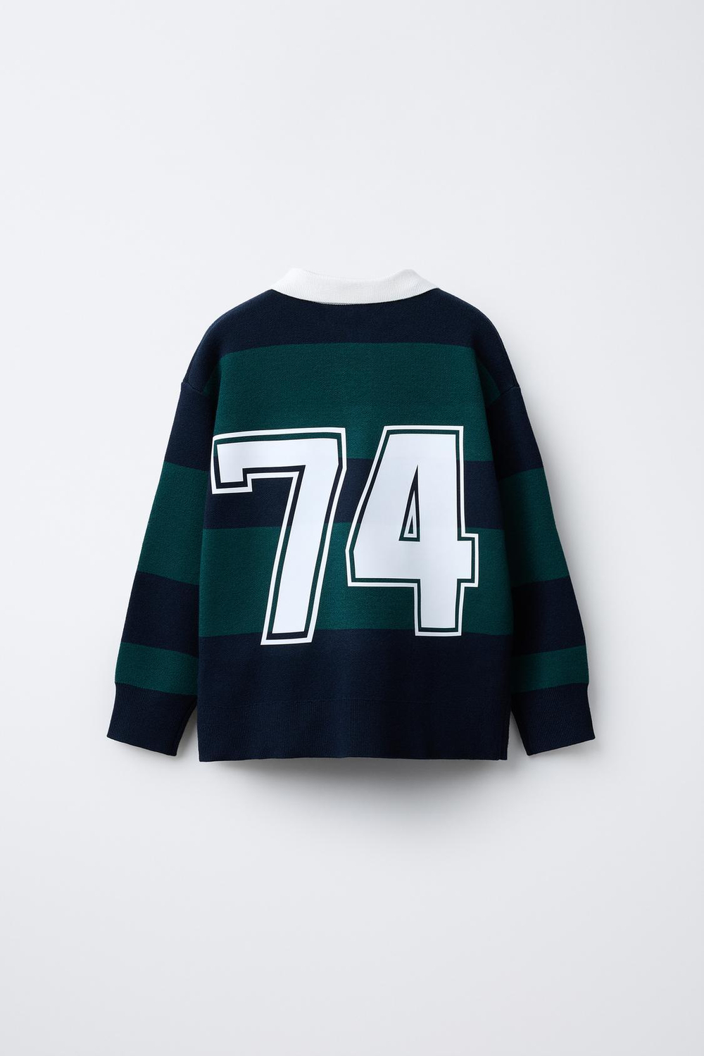 ZARA ТРИКОТАЖНЫЙ СВИТЕР ПОЛО В ПОЛОСКУ В СТИЛЕ ПРЕППИ, ЗЕЛЕНЫЙ