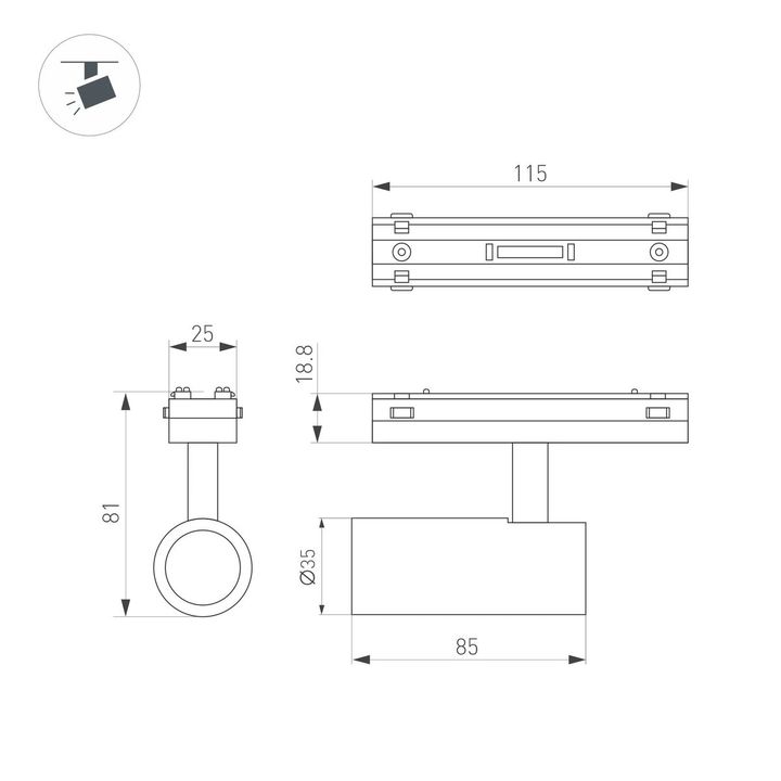 Трековый светодиодный светильник Arlight Mag-Vibe-Spot-R35-8W Warm3000 044462