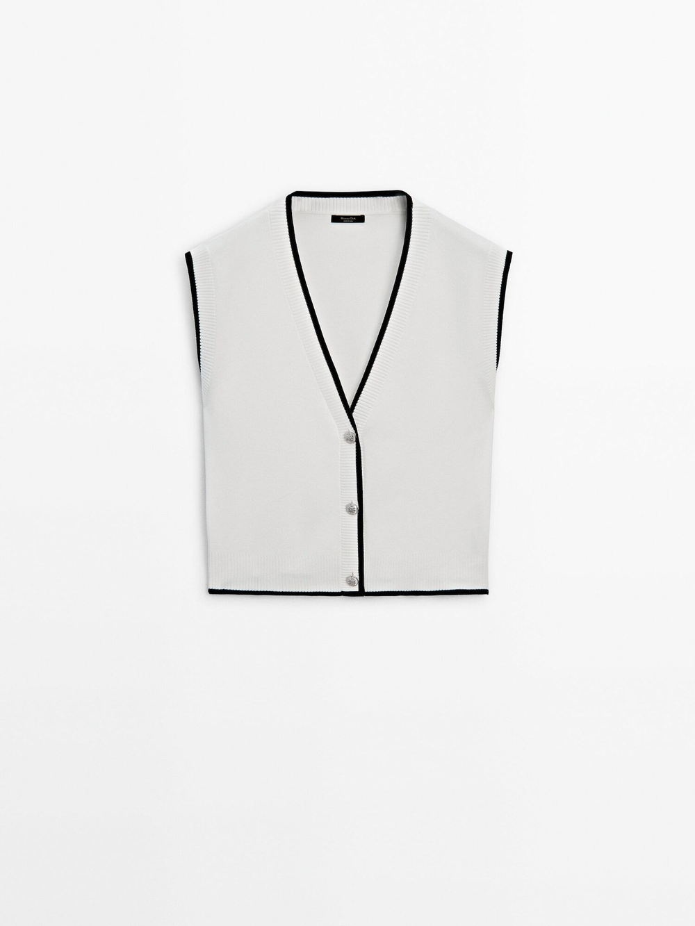 Massimo Dutti Трикотажный жилет с V-образным вырезом, натуральный, кремовый