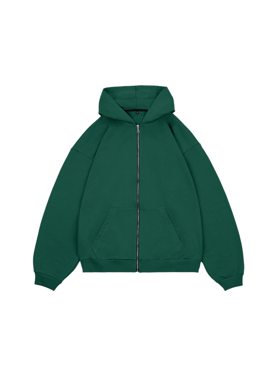 Худи оверсайз на молнии без начеса (темно-зеленый)