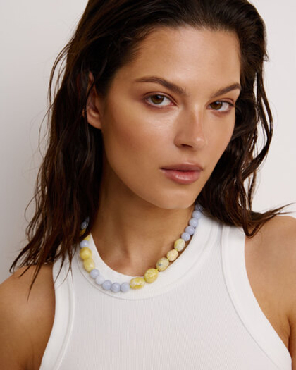 Бусы из аквамарина и жёлтого опала