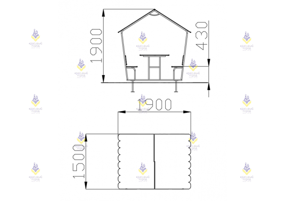 Стол со скамьями Пикник с навесом