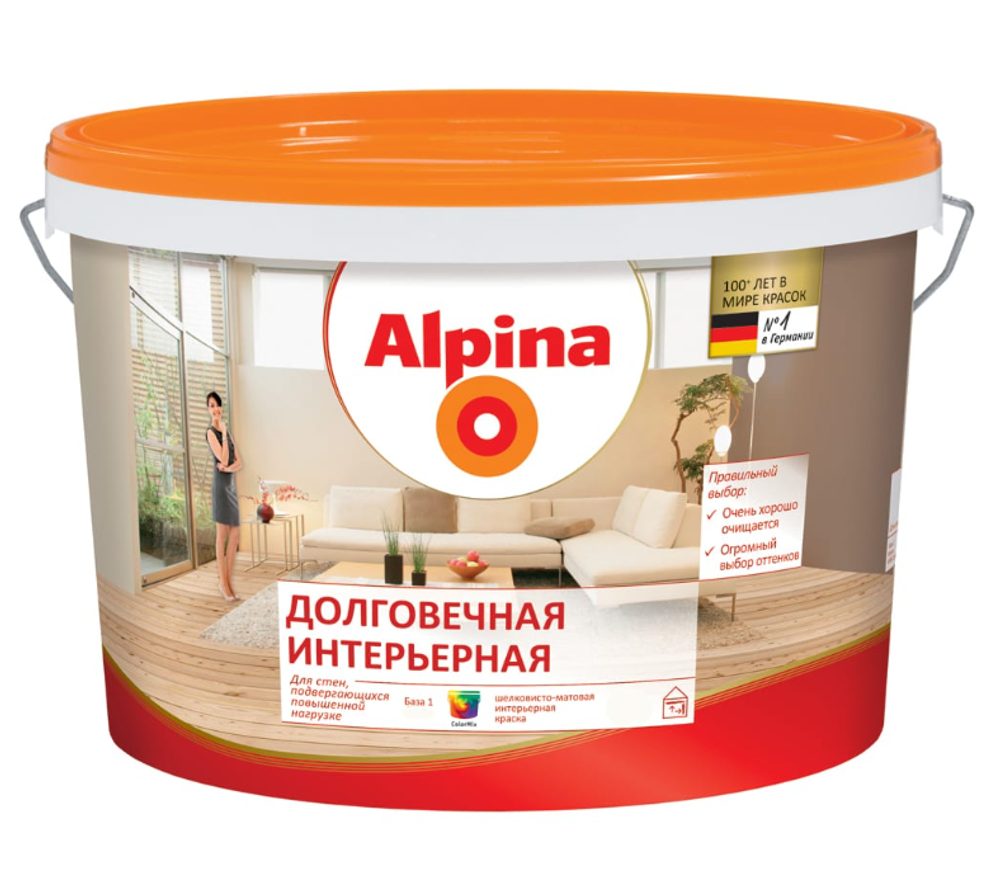 КРАСКА ВД-ВАЭ ALPINA ДОЛГОВЕЧНАЯ ИНТЕРЬЕРНАЯ БАЗА 3, ПРОЗРАЧНАЯ 2,35Л / 3,24КГ