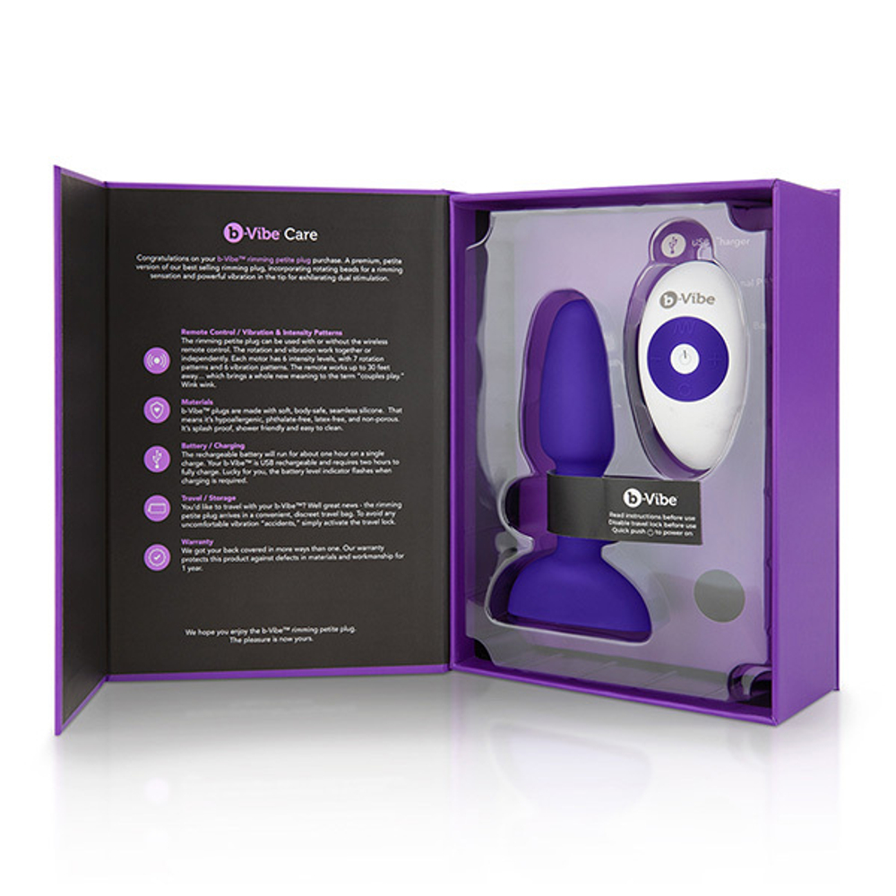 Фиолетовая анальная премиум-пробка с римминг эффектом b-Vibe Rimming Petite BV-006-PUR