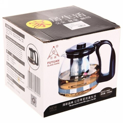 Чайник заварочный стеклянный 1200 мл с металлическим ситом Селфи,микс