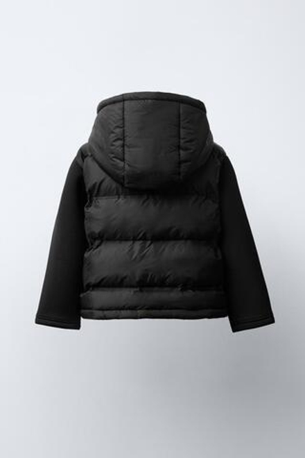 ZARA СТЕГАНАЯ КОМБИНИРОВАННАЯ КУРТКА, ЧЕРНЫЙ