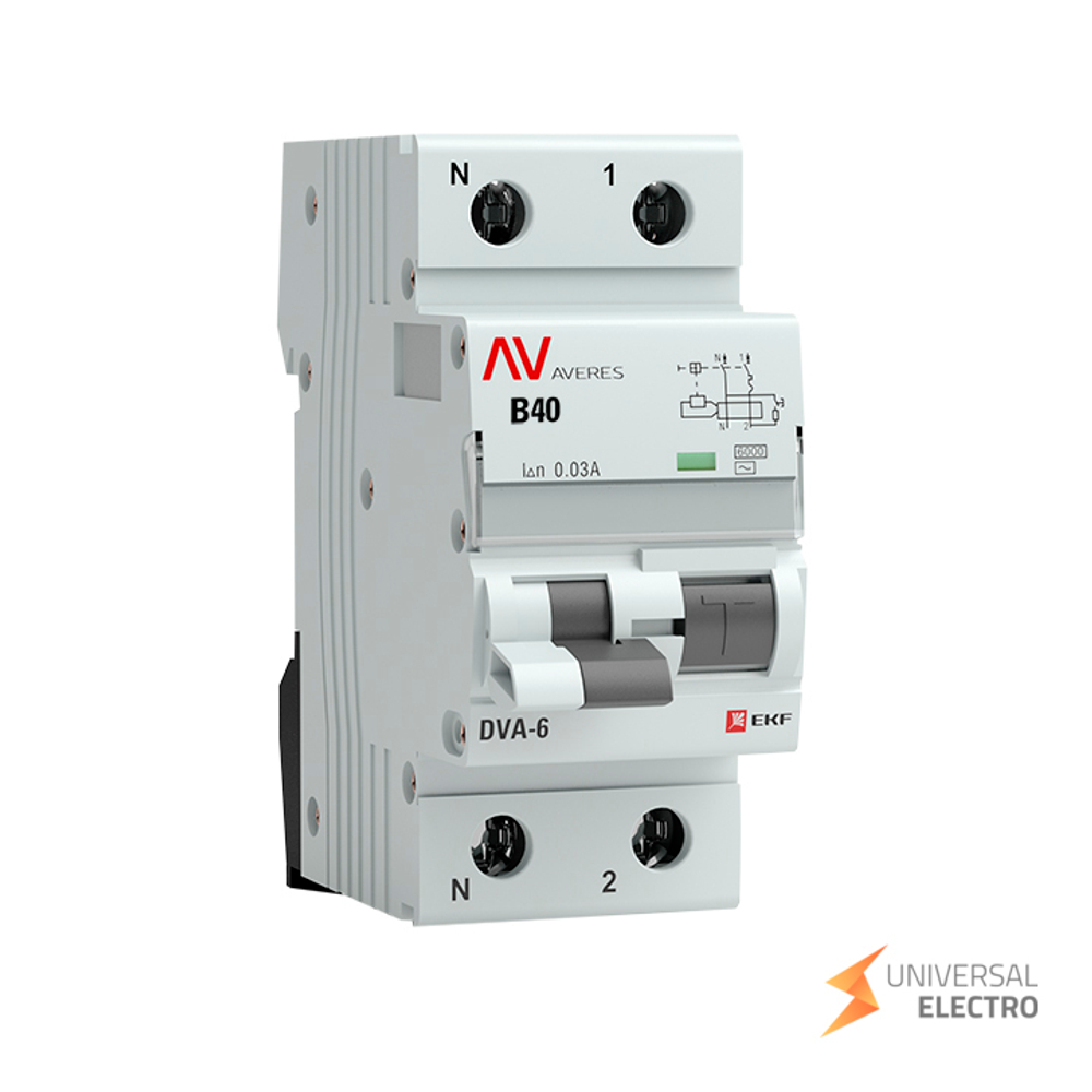 Дифференциальный автомат DVA-6 1P+N 40А (C) 30мА (AC) 6кА EKF AVERES