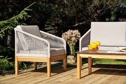 "Канны" лаунж-зона 4-местная из роупа со столиком "Канны" цвета "дуб", основание дуб, роуп бежевый