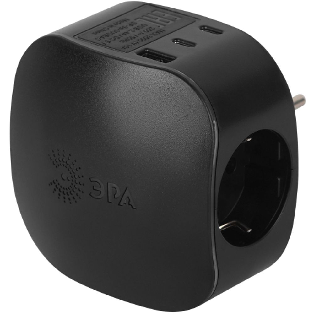 Разветвитель электрический ЭРА SP-3e-3USBAC-B на 3 розетки + 3 USB A+C с заземлением со шторками 16А черный | Тройники