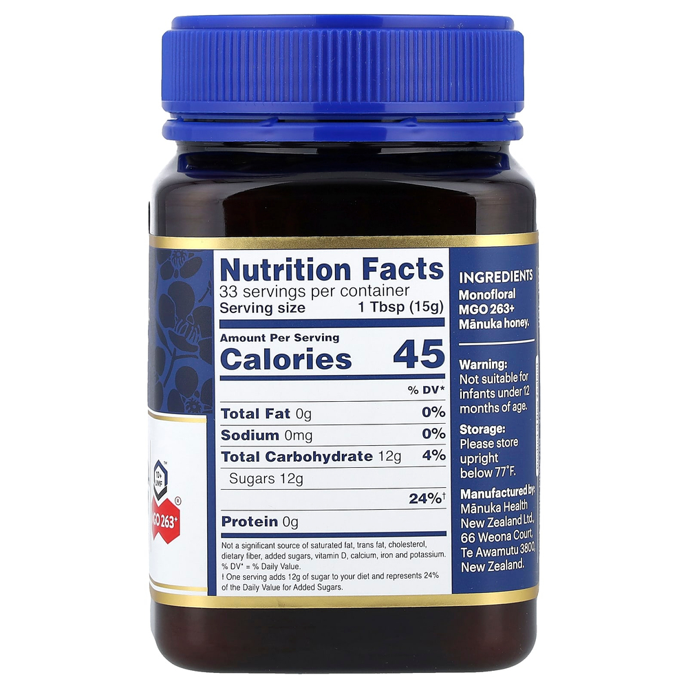 Manuka Health, Необработанный мед манука, UMF 10+, MGO 263+, 500 г (17,6 унции)