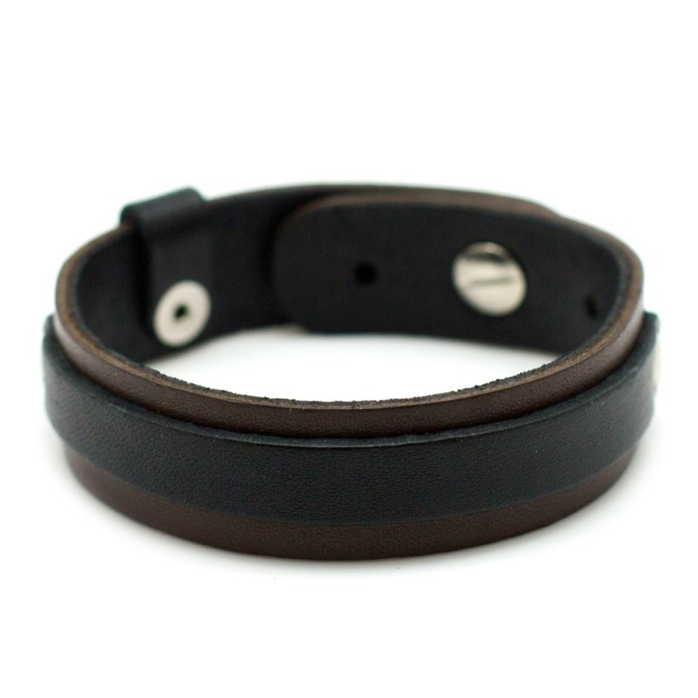 Стильный мужской кожаный чёрно-коричневый браслет отечественного производства "Доберман" TRONIN N-45