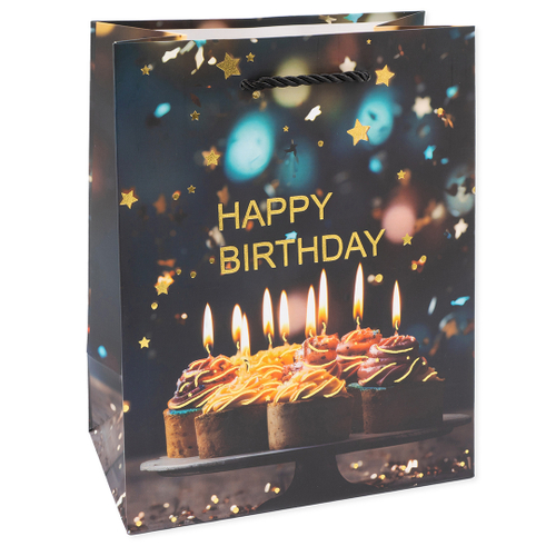 Пакет подарочный, Фееричный день рождения, Дизайн №3, Металлик, 41,5*30*12 см, 1 шт.