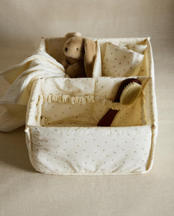 ZARA HOME ДЕТСКИЙ ХЛОПКОВЫЙ ОРГАНАЙЗЕР ДЛЯ ХРАНЕНИЯ С ЦВЕТОЧНЫМ ПРИНТОМ, ЗЕЛЕНЫЙ