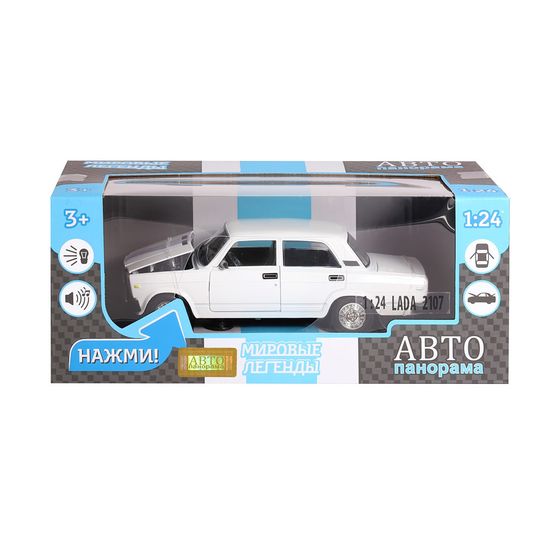 Модель машины ТМ АВТОПАНОРАМА 1/24 ВАЗ 2107, белый (свет, звук) JB1200157
