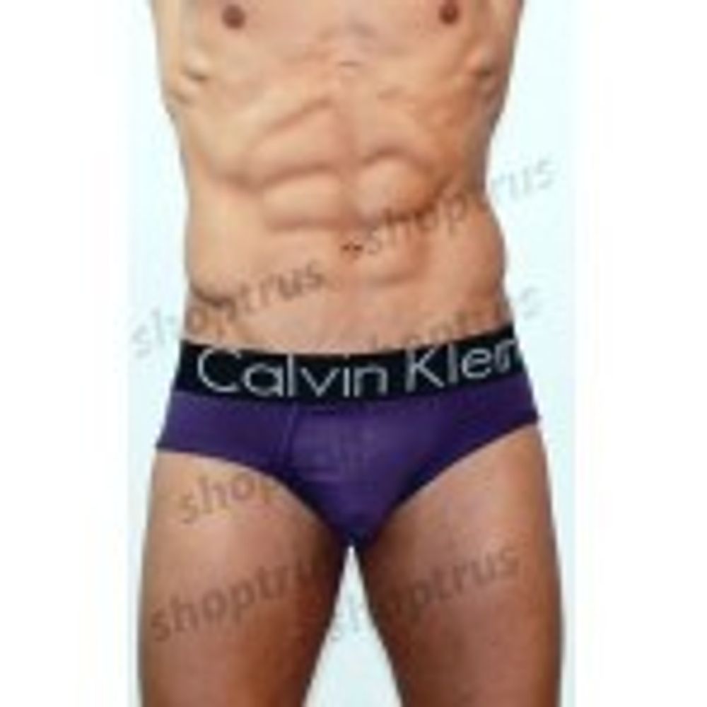 Мужские трусы брифы Calvin Klein Brief фиолетовые с черной резинкой