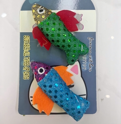 Игрушка - рыбка для кошек в наборе 2шт «ИГРУЛИК», с перышками, цвет синий и желтый, 9,5*3см