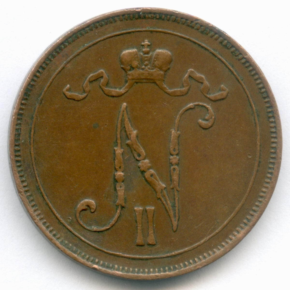 10 пенни 1916 год. Россия для Финляндии (Вензель Николая II). XF