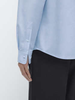 Massimo Dutti Рубашка из смесовой хлопковой ткани с карманом, небесно-голубой