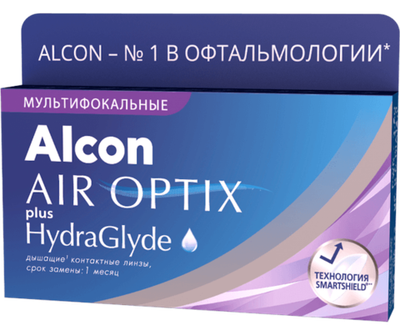 Ежемесячные мультифокальные контактные линзы Air Optix Aqua MultiFocal plus HydraGlyde (уп. 3 линзы)