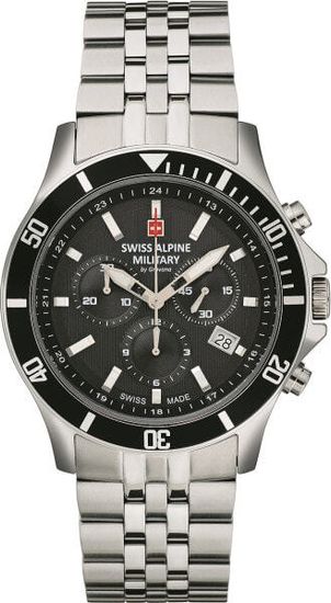 С браслетом Мужские наручные часы с серебряным браслетом Swiss Alpine Military 7022.9137 chronograph 42mm 10ATM