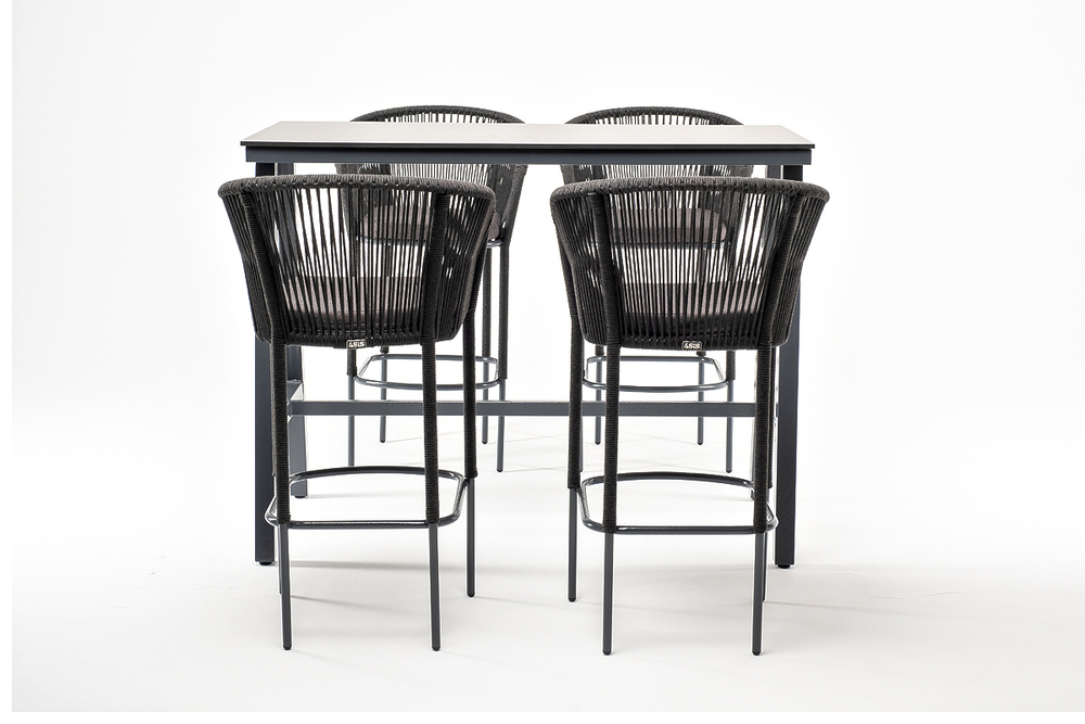 "Рио" барный комплект на 4 персоны, стол HPL "серый гранит", цвет темно-серый