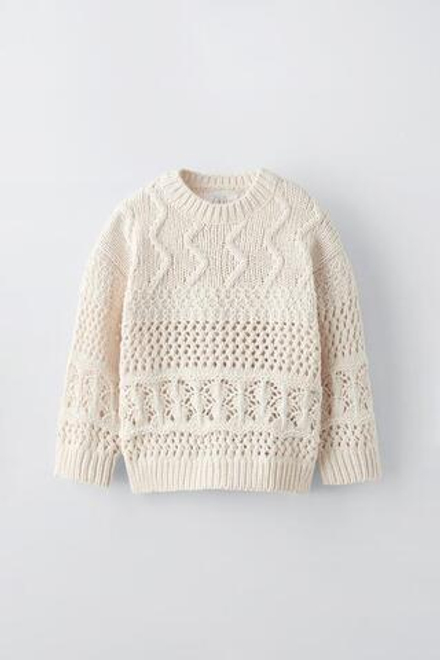ZARA СВИТЕР ИЗ БАРХАТИСТОЙ СИНЕЛИ, ЭКРЮ
