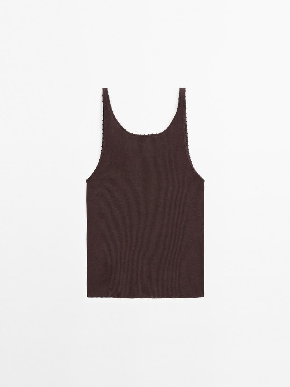 Massimo Dutti Топ из 100% хлопка в рубчик, бордово-красный