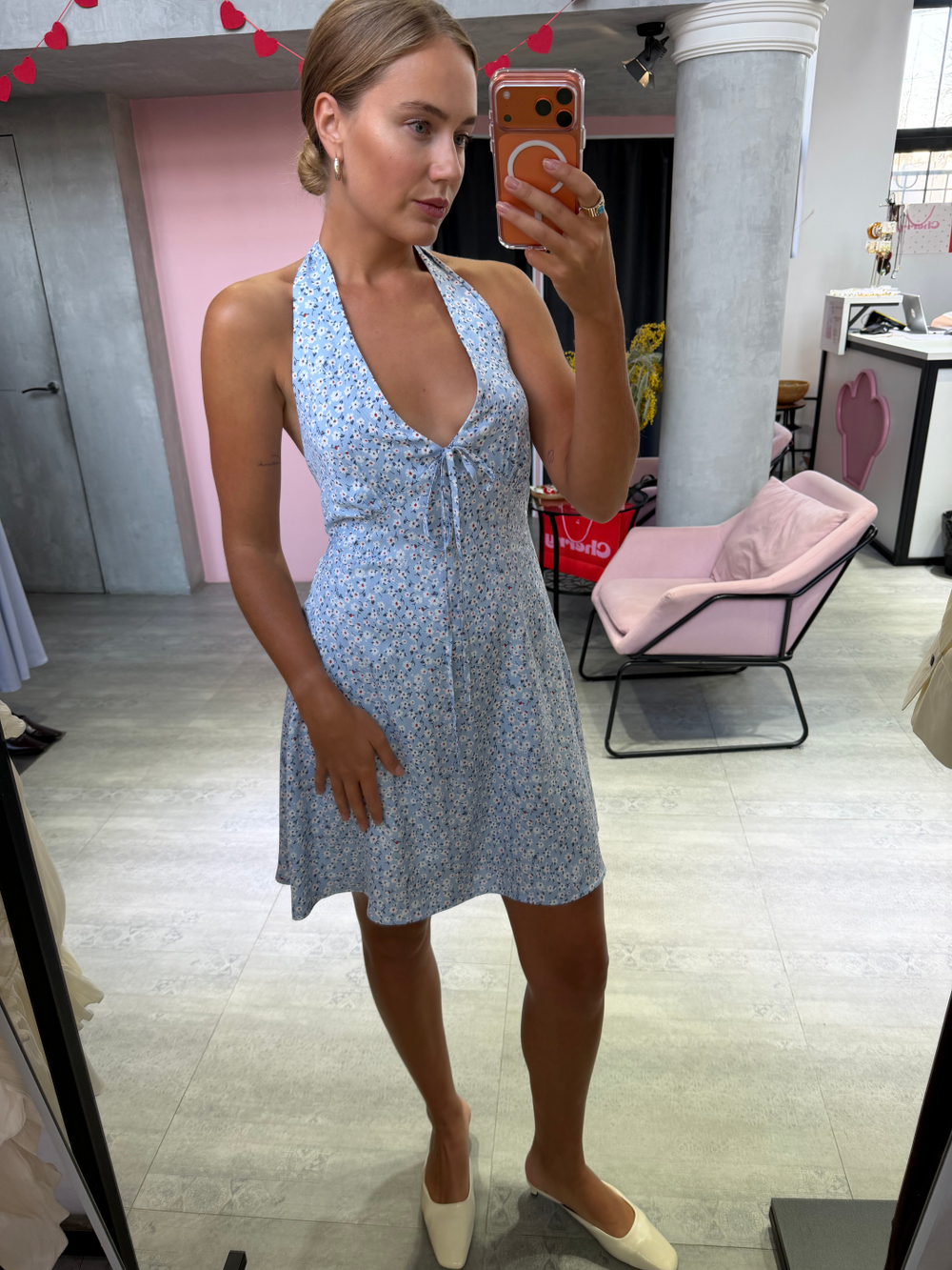 Платье Мона голубой с ромашкой