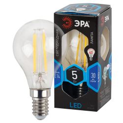 Лампа светодиодная ЭРА F-LED P45-5W-840-E14 5Вт филамент шар нейтральный белый свет Е14 | Филаментные декоративные