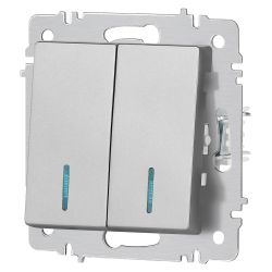 Выключатель Intro Accent 6-105-03 двойной с подсветкой, 10А-250В, IP20, СУ, AL/CU, алюминий