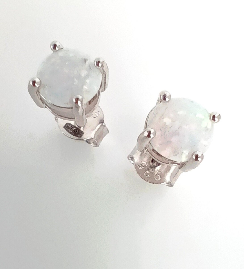 Серьги-пусеты "Эстерелла", с опалами, родированные, серебро 925*/Ф