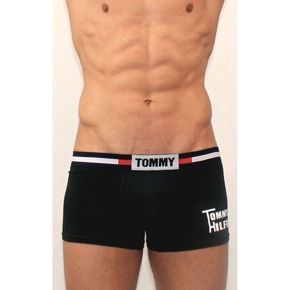 Мужские трусы боксеры черные с синей резинкой Tommy Hilfiger Black