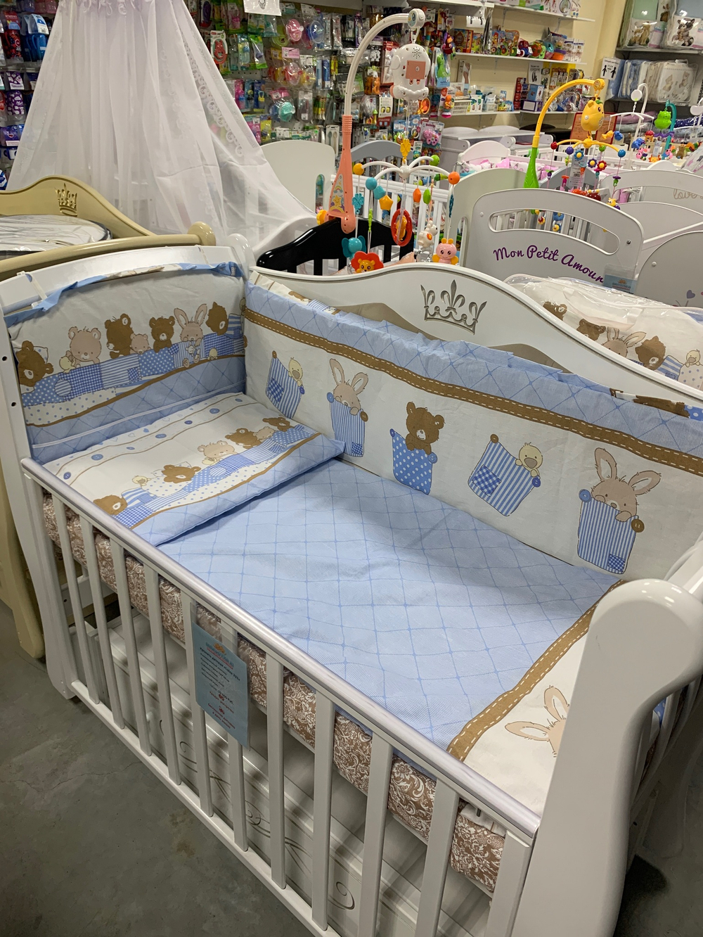 Комплект в кроватку 6-ти предметный "Спящие зверушки" (голубой цвет)