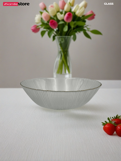 Салатник 20х5,5 см. 1000 мл. стеклянный с золотистой обводкой