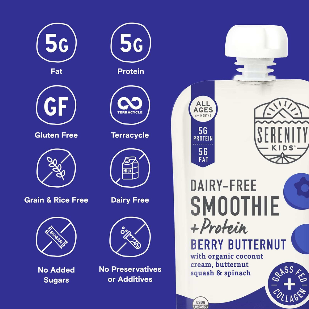Serenity Kids, Смузи без молочных продуктов с белком, для детей от 6 месяцев, ягодный орех, 99 г (3,5 унции)