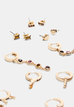 STRADIVARIUS Набор из 9 пар сережек со стразами, золотой