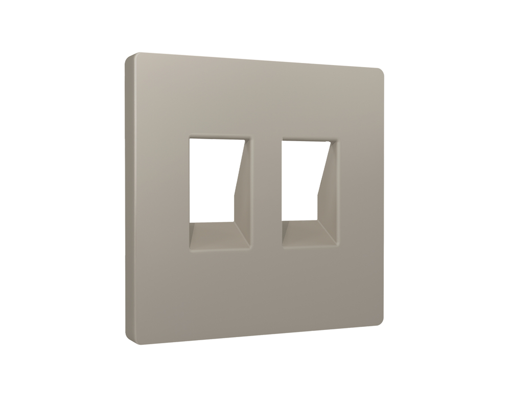 AP3721 Лицевая панель ALFA (Серо-бежевый матовый) для компьютерной/телефонной двойной розетки RJ-45/RJ-11 QUANT