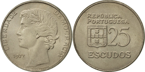 25 эскудо 1977 год, Португалия. aUNC