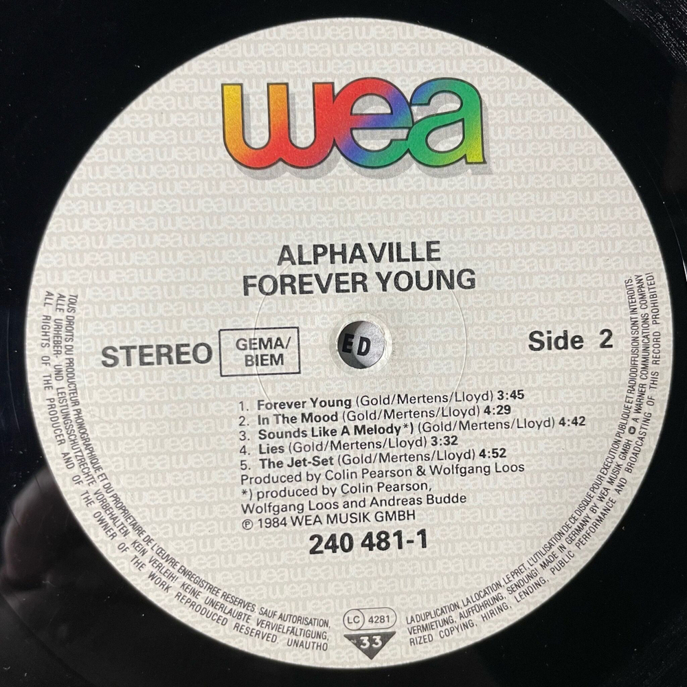 Винтажная виниловая пластинка LP Alphaville Forever Young (Germany 1984)