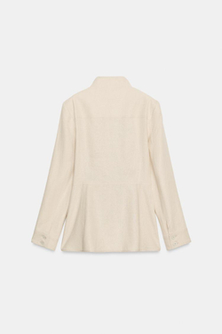 ZARA ПРИТАЛЕННЫЙ ЖАКЕТ ИЗ ЛЬНА С ПОДПЛЕЧНИКАМИ, СВЕТЛО-БЕЖЕВЫЙ